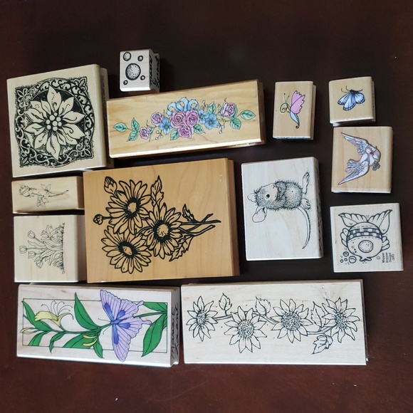 Art Wood Block Ink Stamps Set Of 13 Poshmark